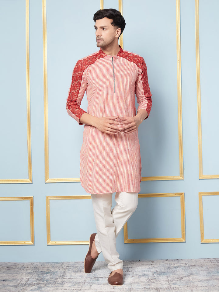 Multi Woven Striped Straight Kurta With Pyjama