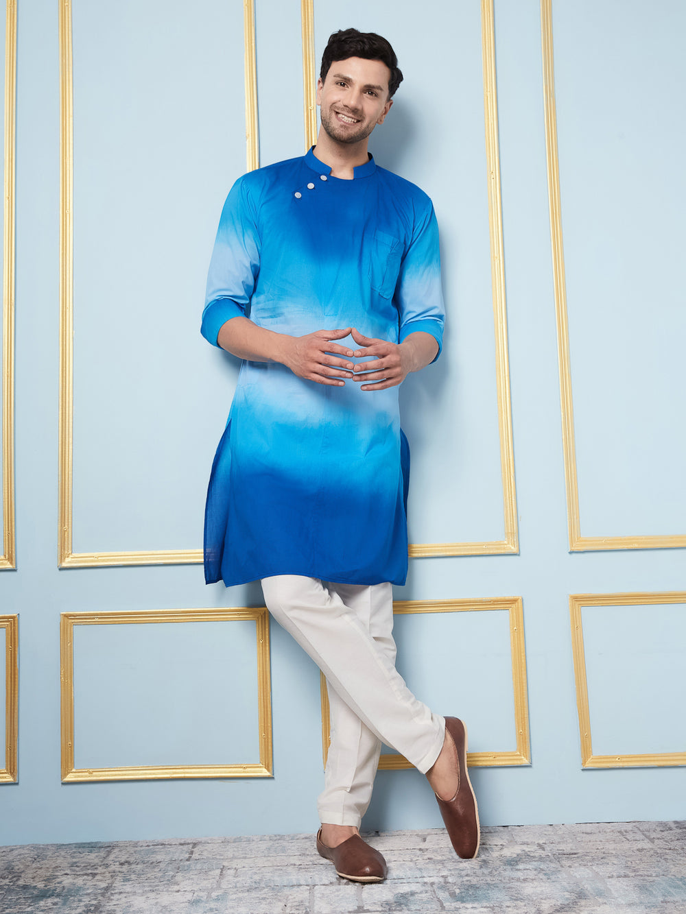 Ombre Dyed Pure Cotton Kurta with Pyjama – Blue