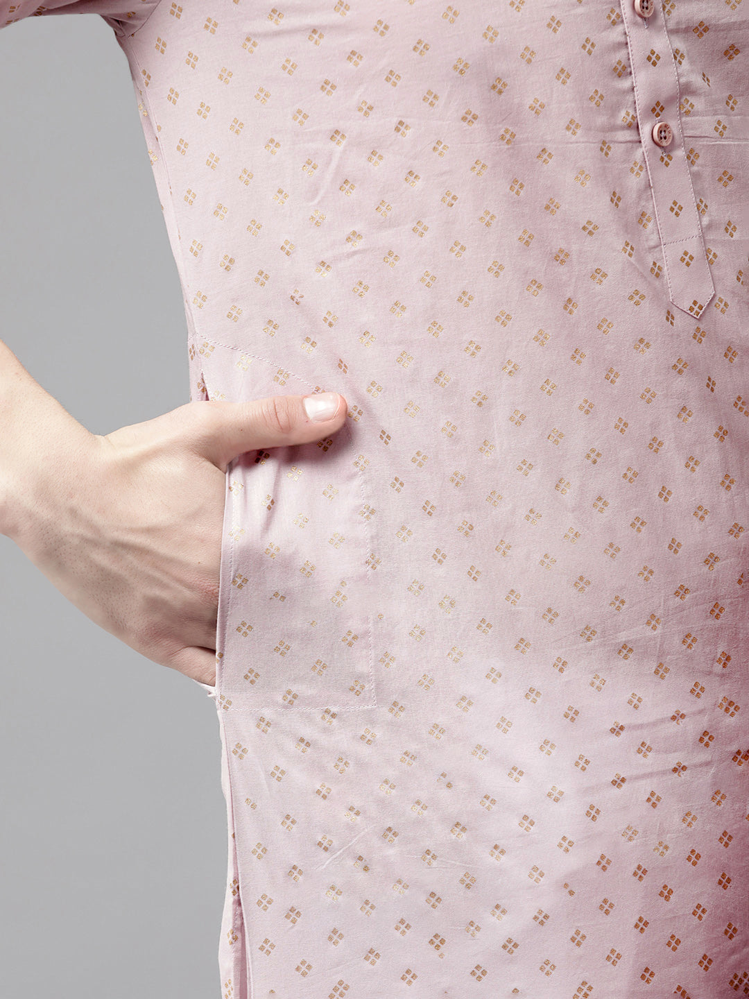 Men Pink and Gold Printed Straight Kurta
