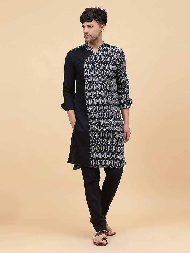 Black Ikat Printed Kurta With Pyjama