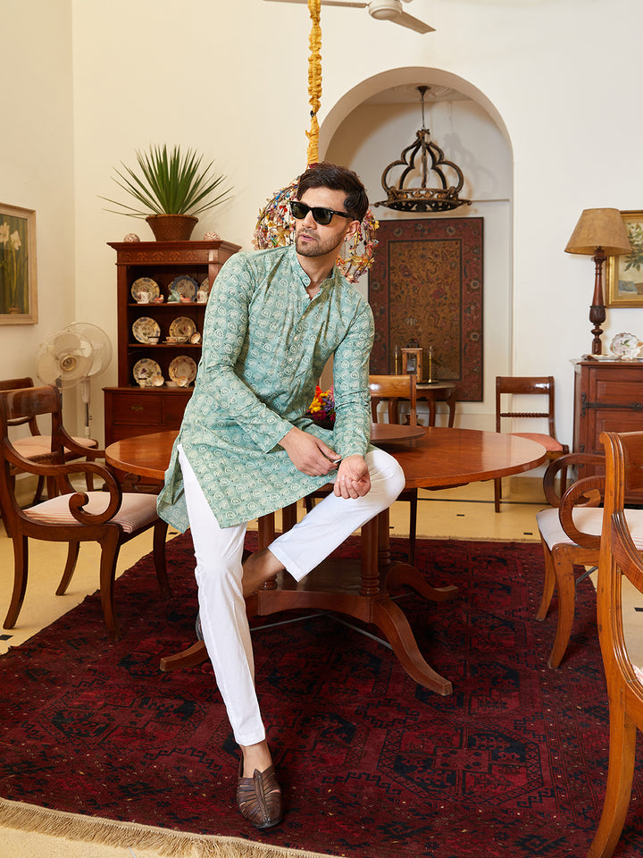 Leaf Printed Pure Cotton Straight Kurta