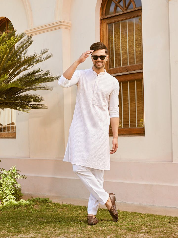 Pintuck with Thread work Pure Cotton Straight Kurta with Pyjama