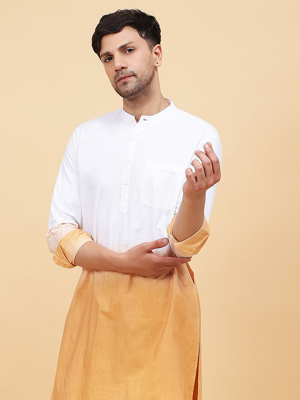 Ombre Dyed Pure Cotton Kurta with Pyjama – White
