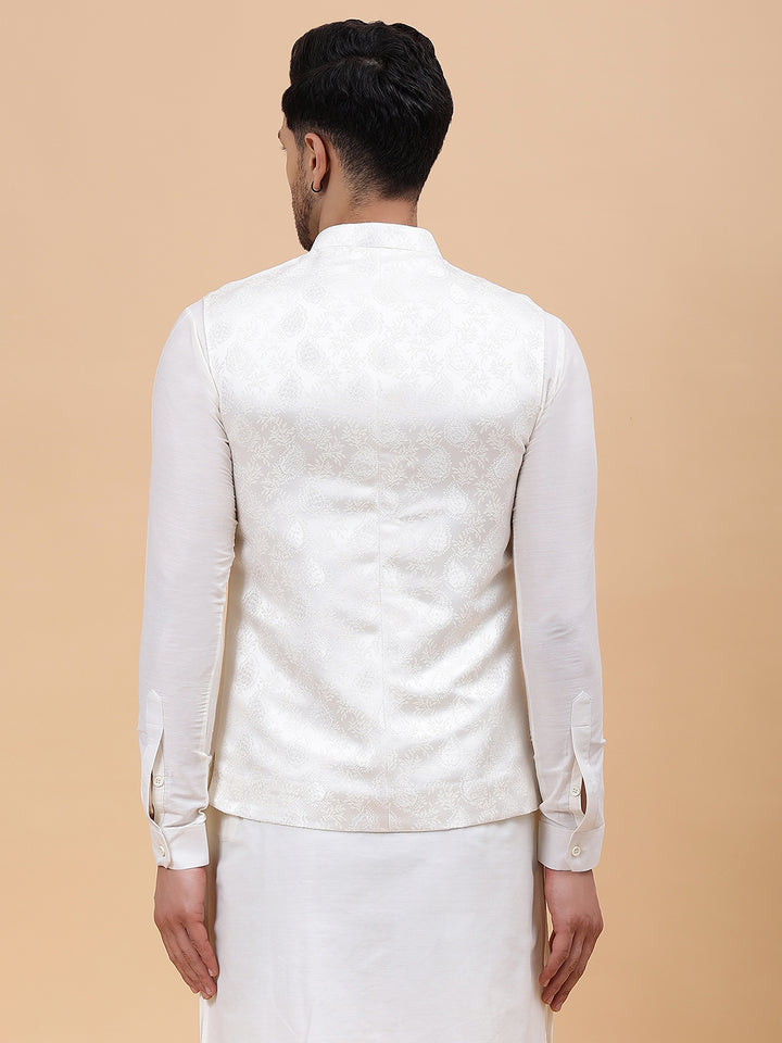 Pure Silk Kurta & Pyjama with Woven Jacquard Nehru Jacket