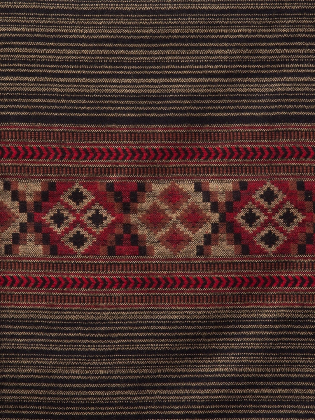 Tweedle Kullu Pattern Wool Blend Shawl for Men | Traditional Himachali Design | Black -  40x80