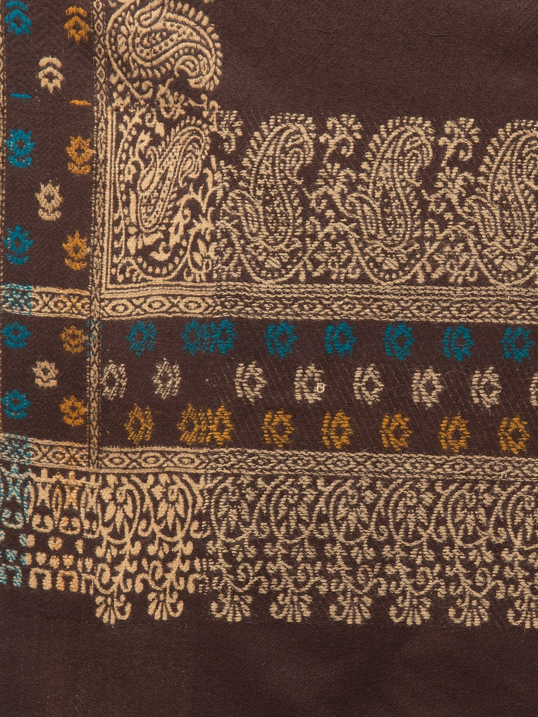 Tweedle Self-Design Jamawar Shawl for Men, Wool Blend, Brown – 40x80