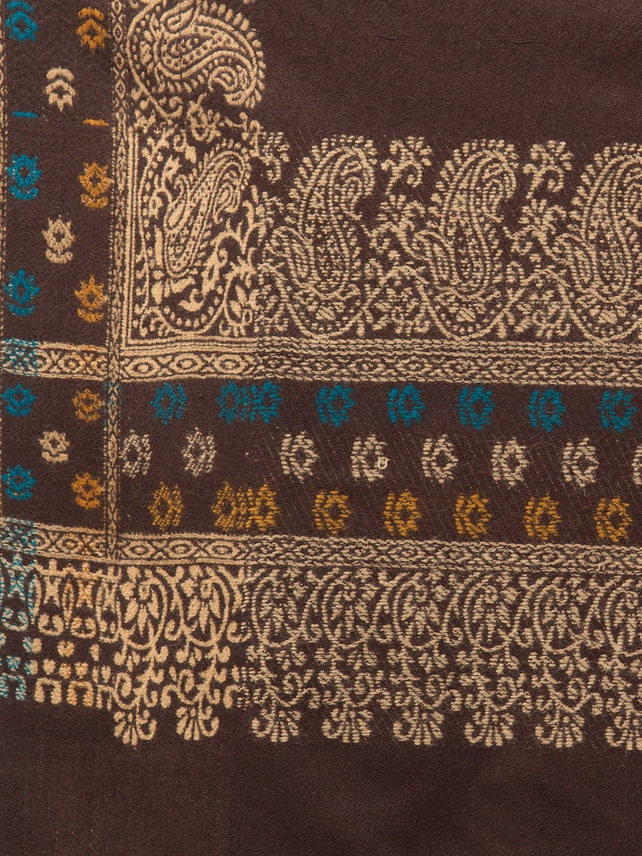 Tweedle Self-Design Jamawar Shawl for Men, Wool Blend, Brown – 40x80