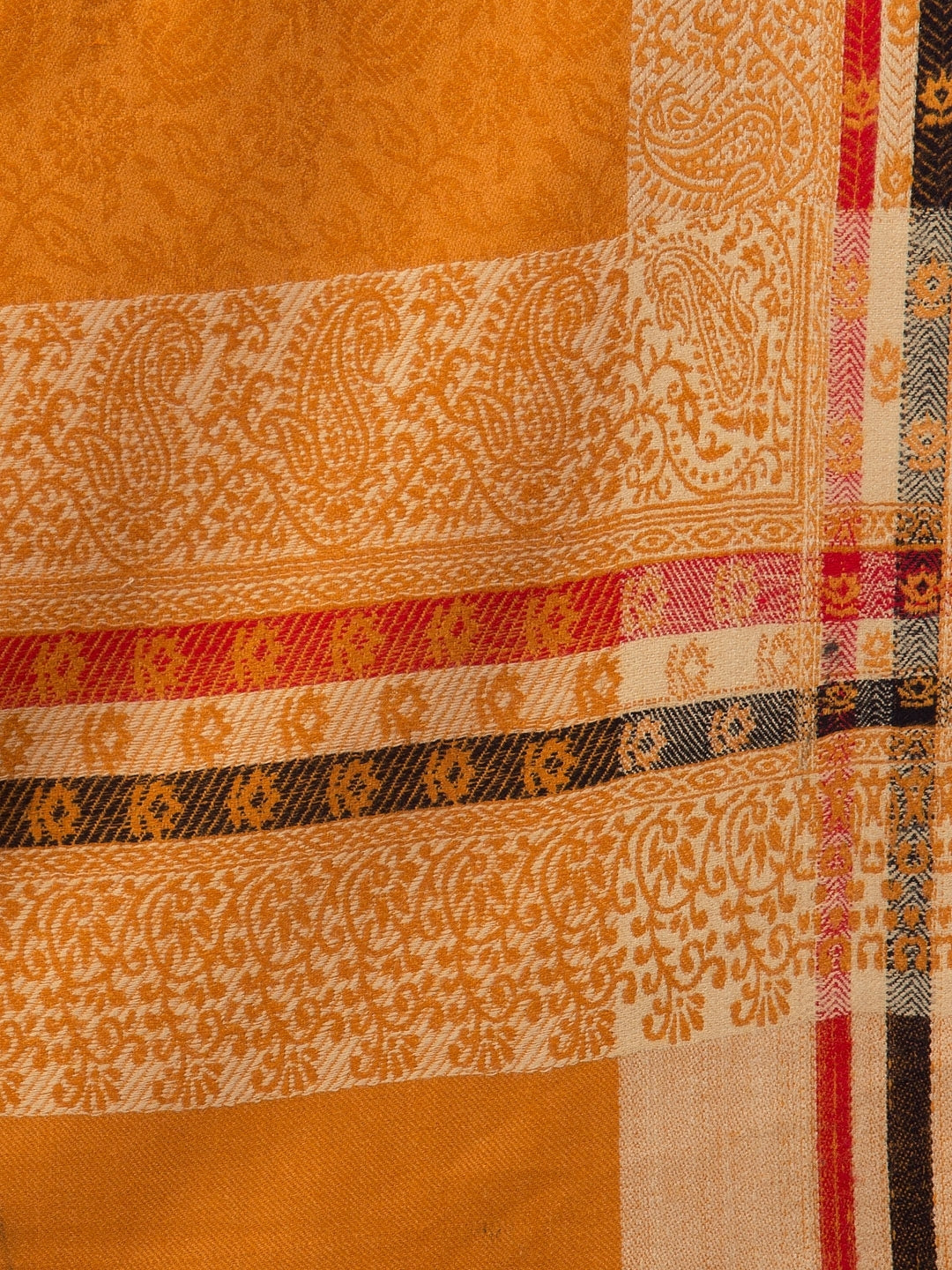 Tweedle Self-Design Jamawar Shawl for Men, Wool Blend, Yellow – 40x80