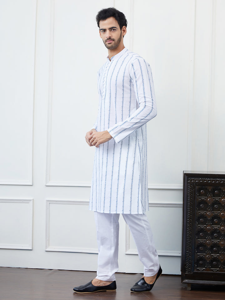 Embroidered Pure Cotton Straight Kurta with Pyjama