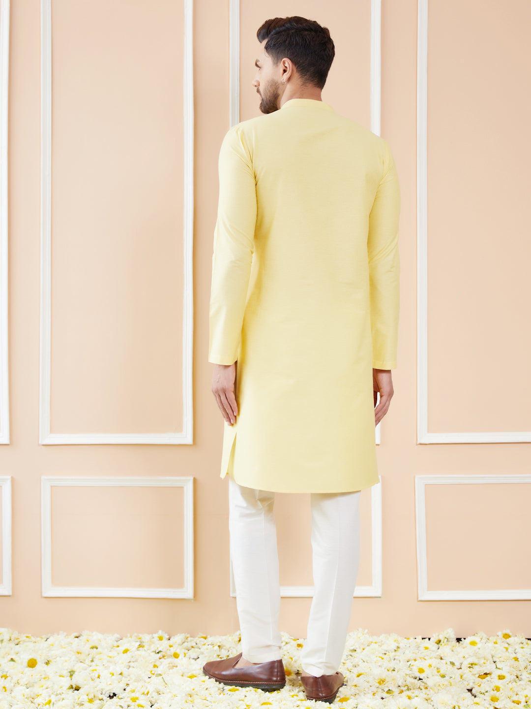 Yellow Cotton Solid Straight Kurta with Pyjama