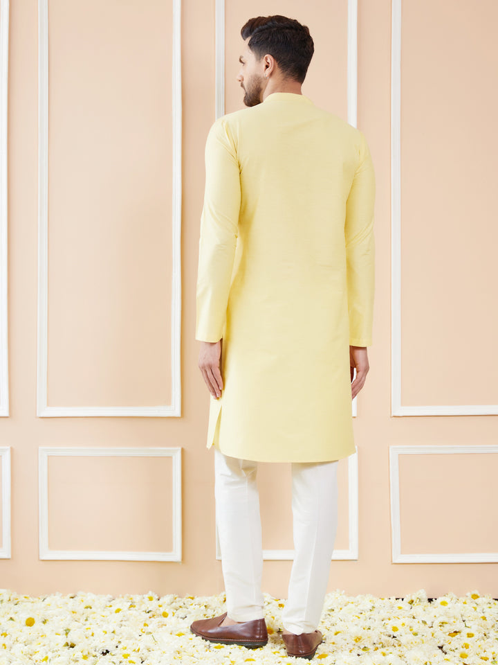 Yellow Cotton Solid Straight Kurta with Pyjama