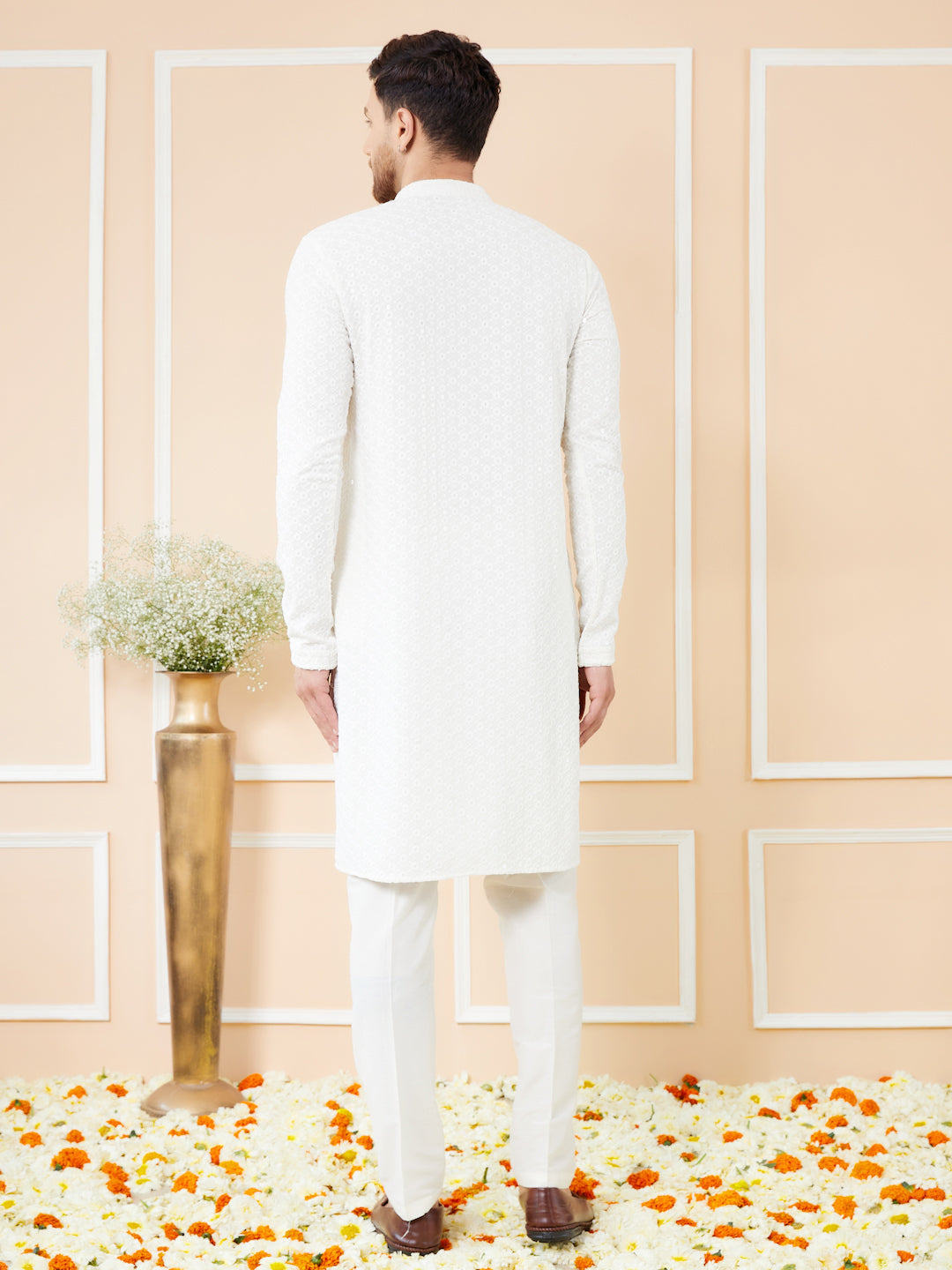 White Sequins Embroidered Rayon Kurta with Pyjama