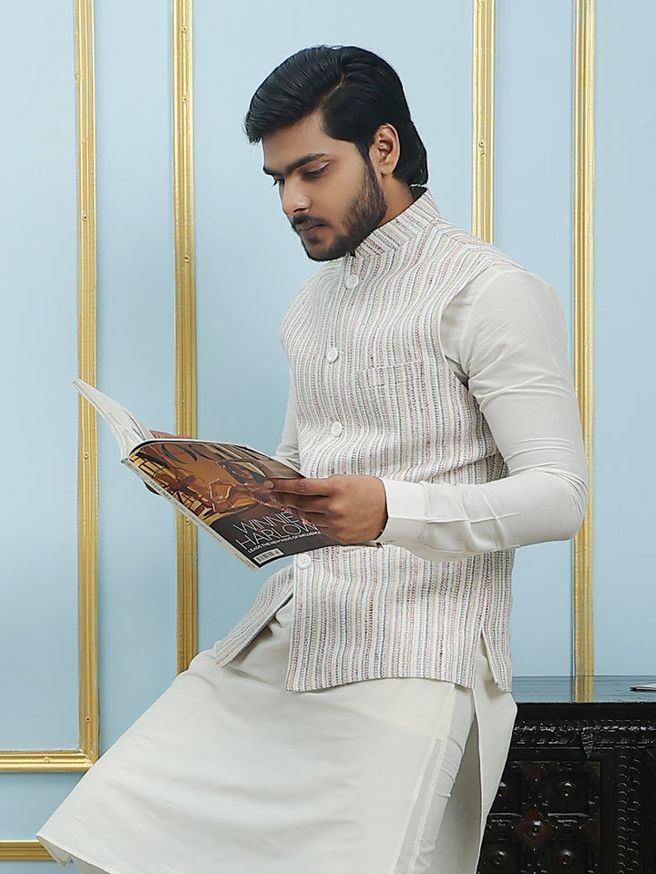 Solid Handwoven Pure Cotton Nehru Jacket