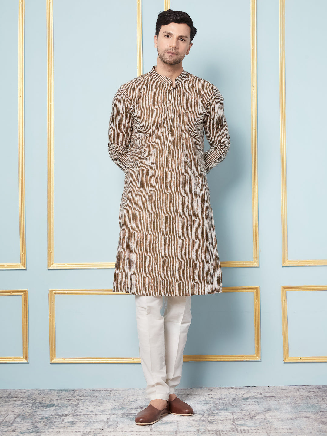 Striped Printed Straight Kurta With Pyjama