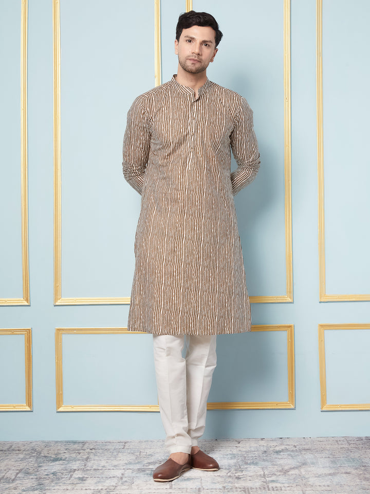 Striped Printed Straight Kurta With Pyjama