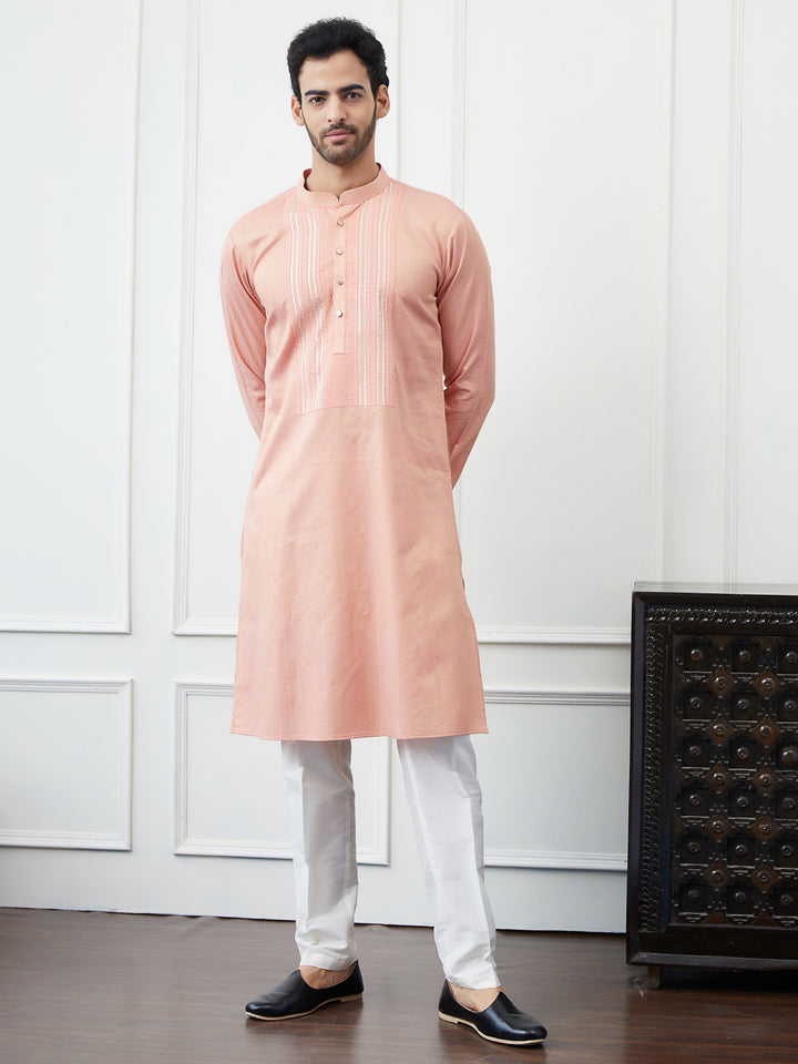 Embroidered Sequin and Thread Worked Pure Cotton Straight Kurta