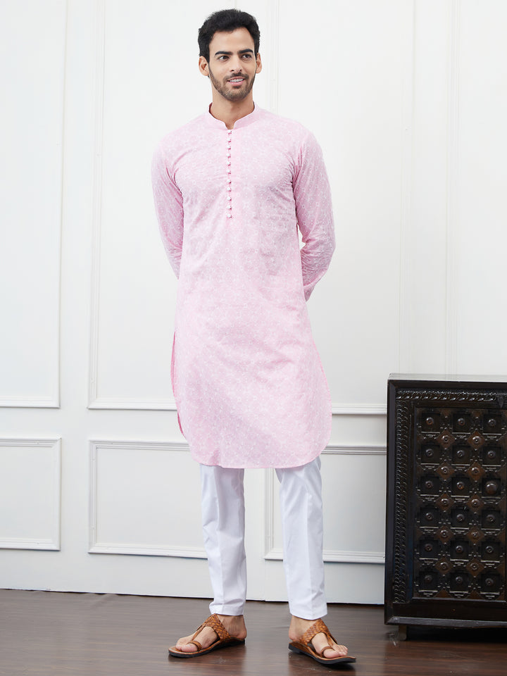 Embroidered Pure Cotton Straight Kurta with Pyjama