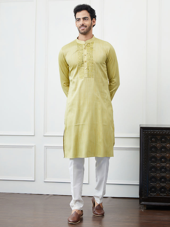 Embroidered Sequin Mirror Worked Pure Cotton Straight Kurta