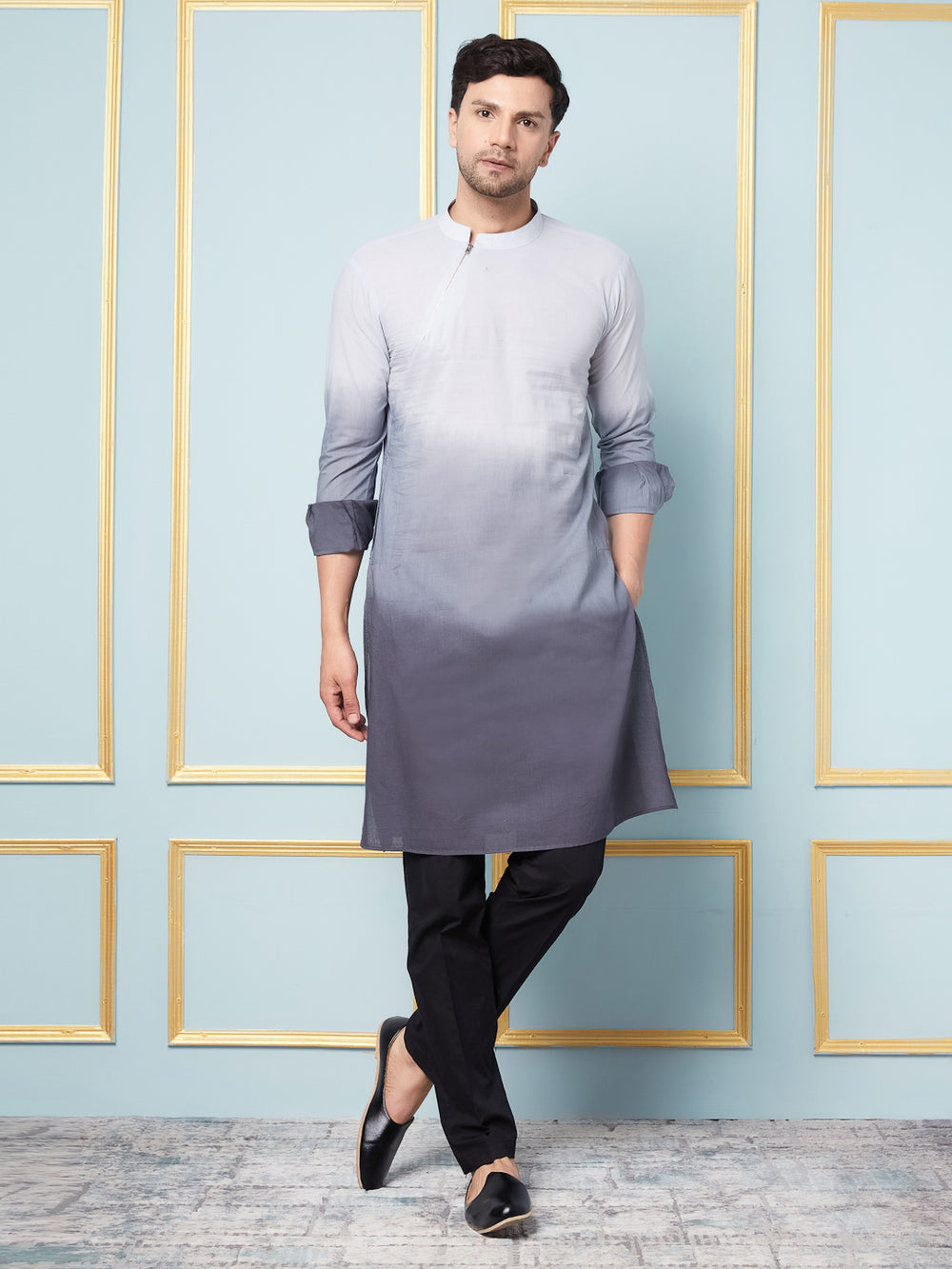 Ombre Dyed Pure Cotton Kurta with Pyjama – Gray
