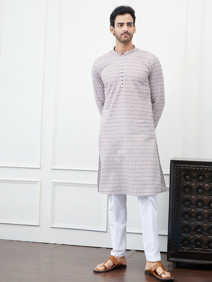 Embroidered Pure Cotton Straight Kurta with Pyjama
