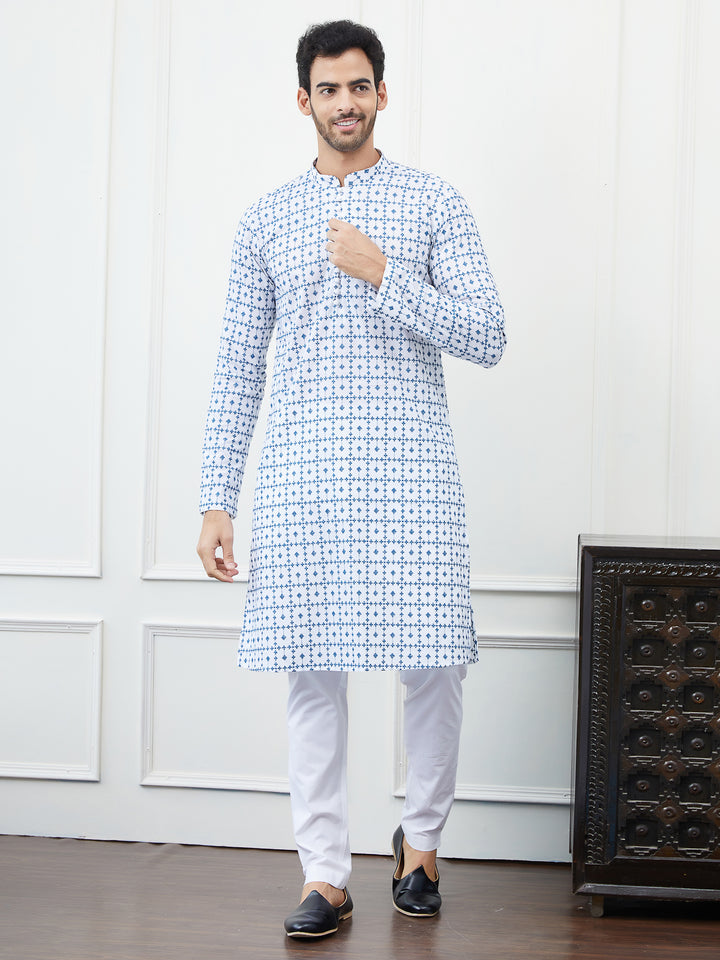 Embroidered Pure Cotton Straight Kurta with Pyjama