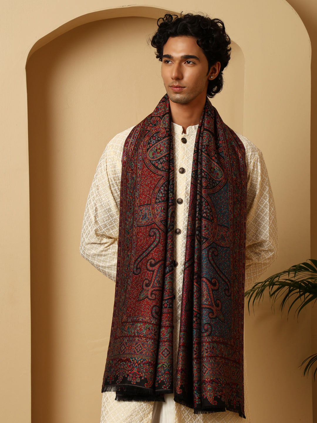 Tweedle Men’s Ruhani Kashmiri Kani Shawl |Pashmina Style Stole for Winters - Black