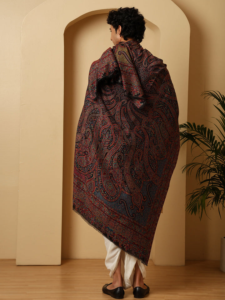 Tweedle Men’s Ruhani Kashmiri Kani Shawl |Pashmina Style Stole for Winters - Black