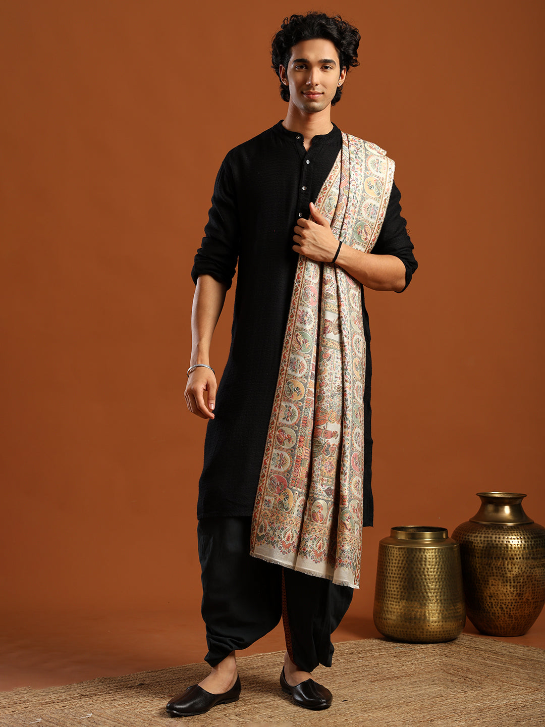 Tweedle Heritage Kashmiri Zari Stole for Women, Darbar Design, Soft Pashmina Feel - White