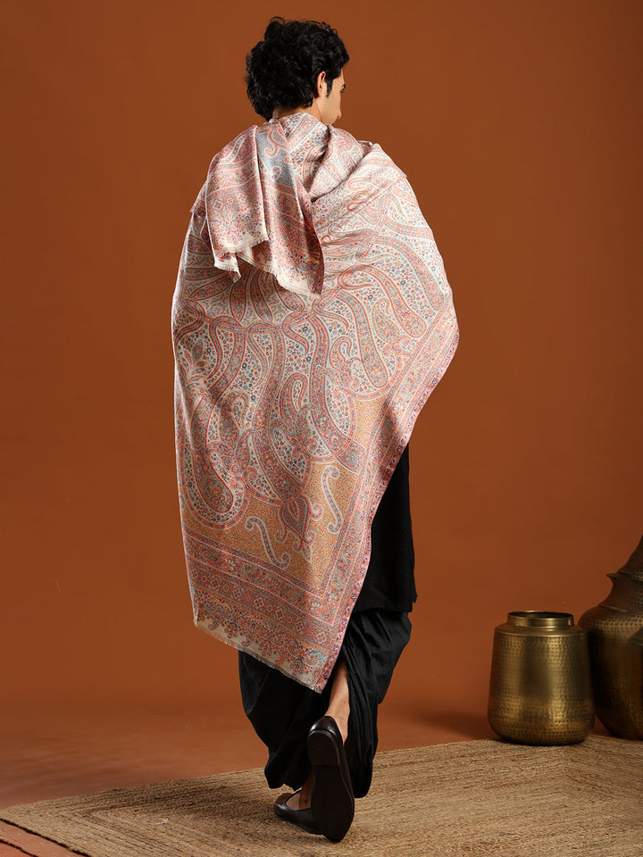 Tweedle Men’s Ruhani Kashmiri Kani Shawl |Pashmina Style Stole for Winters - White