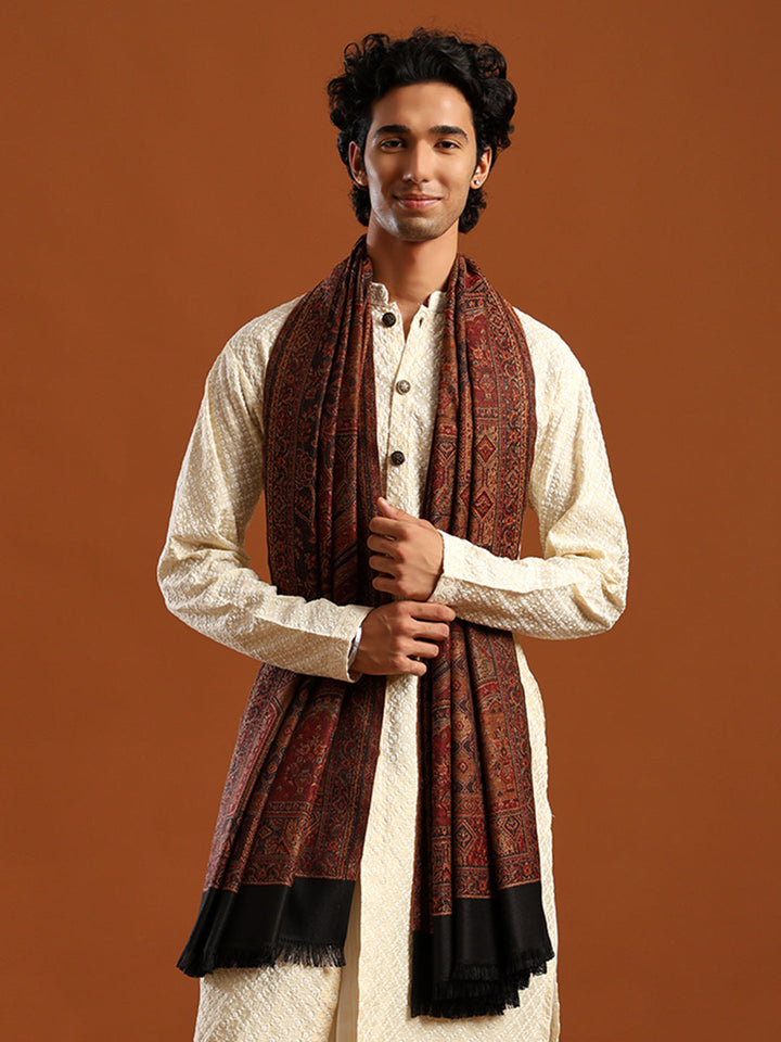 Tweedle Men’s Jamawar Shawl, Faux Pashmina, Reversible Design, Black – Size 40 x 80 inches