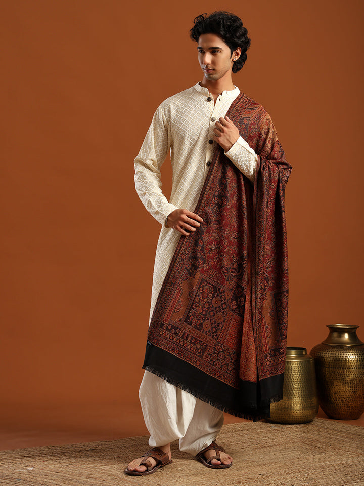 Tweedle Men’s Jamawar Shawl, Faux Pashmina, Reversible Design, Black – Size 40 x 80 inches