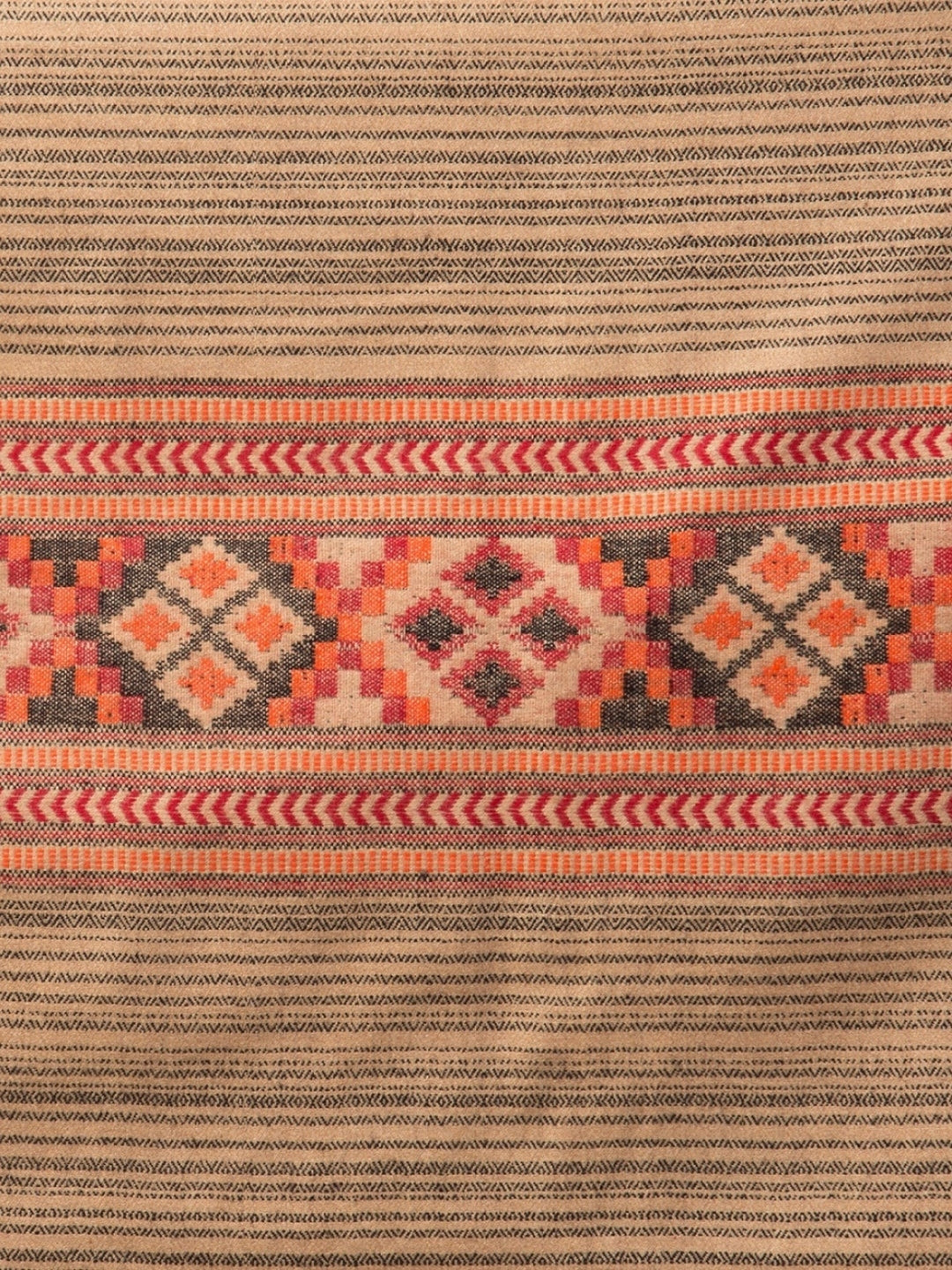 Tweedle Kullu Pattern Wool Blend Shawl for Men | Traditional Himachali Design | Beige -  40x80