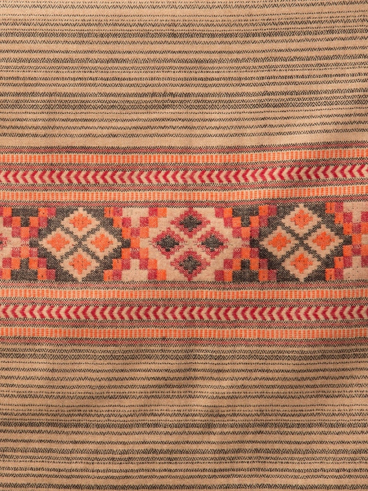 Tweedle Kullu Pattern Wool Blend Shawl for Men | Traditional Himachali Design | Beige -  40x80