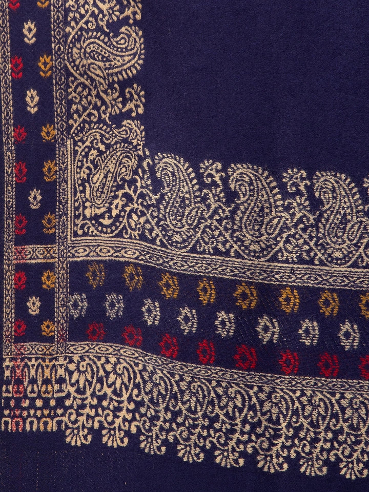 Tweedle Self-Design Jamawar Shawl for Men, Wool Blend, Blue – 40x80