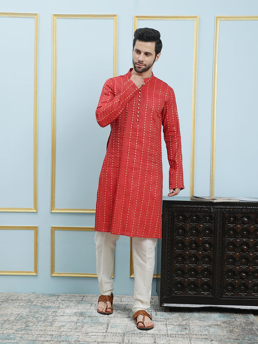 Thread Worked Cotton Silk Straight Kurta