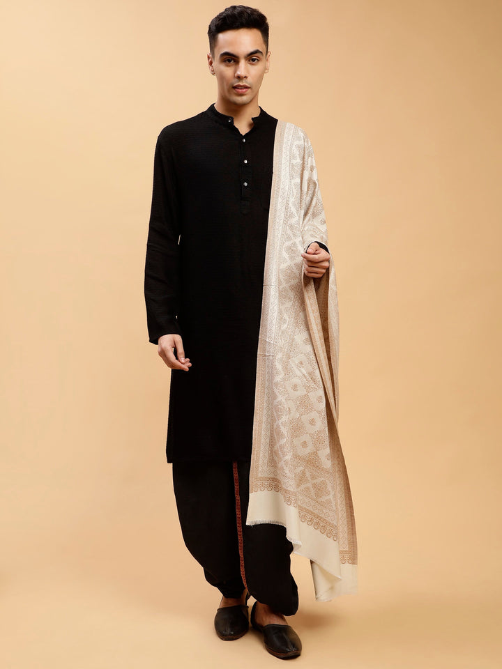 Tweedle Reversible Barfi Design White Shawl for Men- Size - 40 x 80 inches
