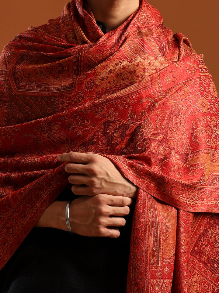 Tweedle Men’s Jamawar Shawl, Faux Pashmina, Reversible Design, Maroon – Size 40 x 80 inches