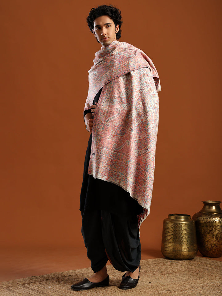 Tweedle Men’s Ruhani Kashmiri Kani Shawl |Pashmina Style Stole for Winters - White