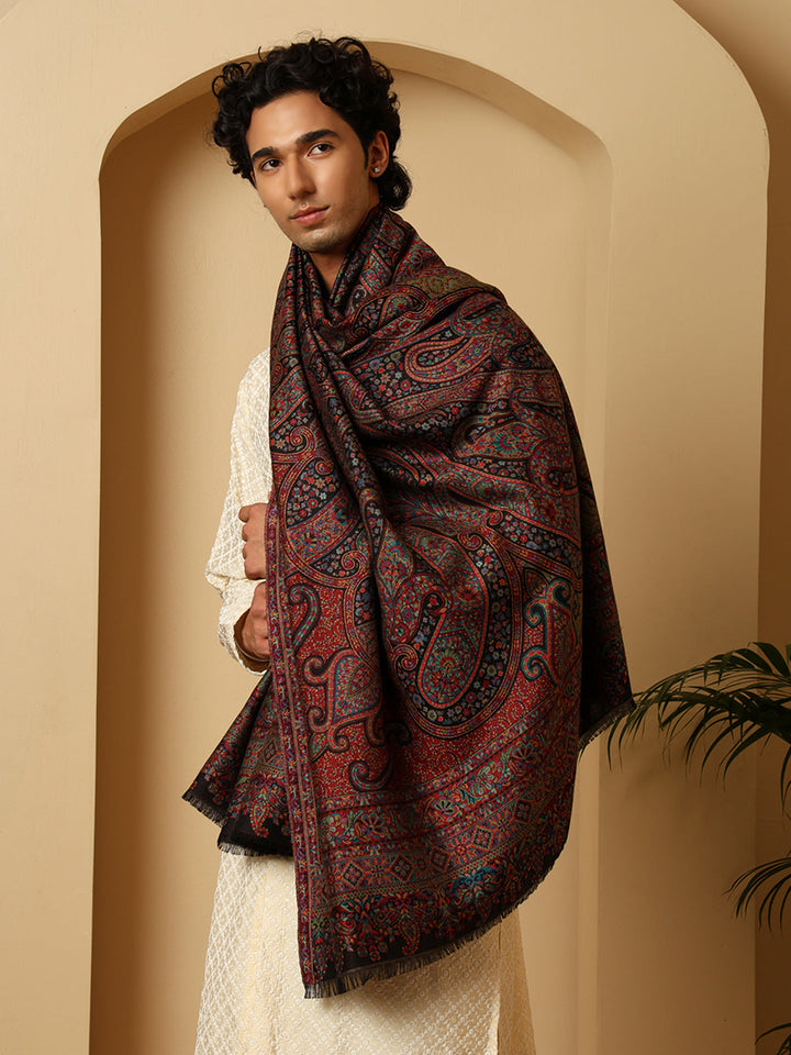 Tweedle Men’s Ruhani Kashmiri Kani Shawl |Pashmina Style Stole for Winters - Black