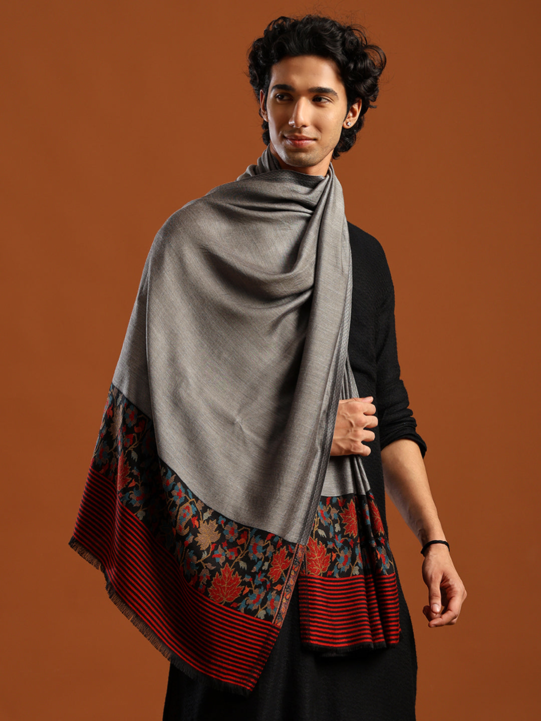Tweedle Silky Soft Bamboo Stole for Men, Silk Modal Scarf for Gents - Grey