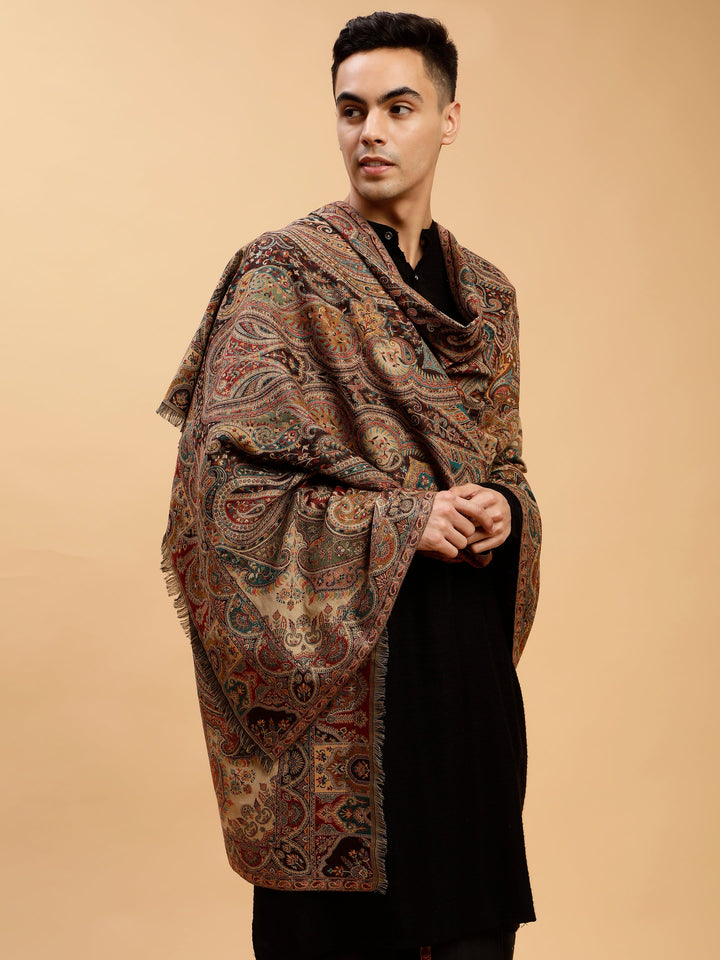 Tweedle Traditional Kashmiri Shawl/ Stole for Men, Wool Blend, Paisley Pattern – Black