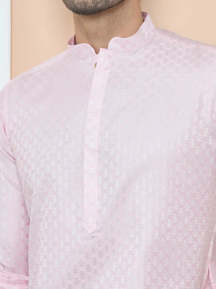 Pink Silk jacquard Straight Kurta with Pyjama