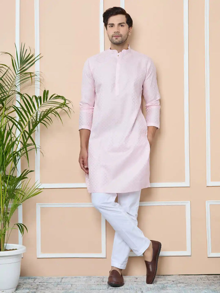 Pink Silk jacquard Straight Kurta with Pyjama