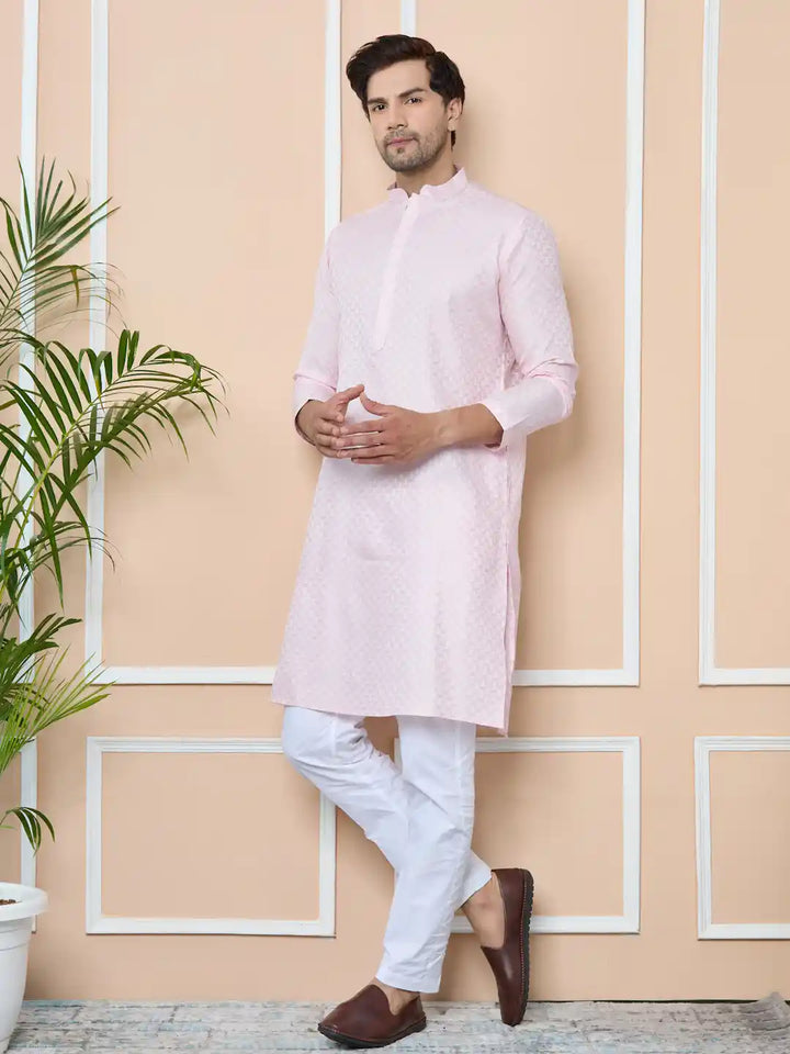 Pink Silk jacquard Straight Kurta with Pyjama