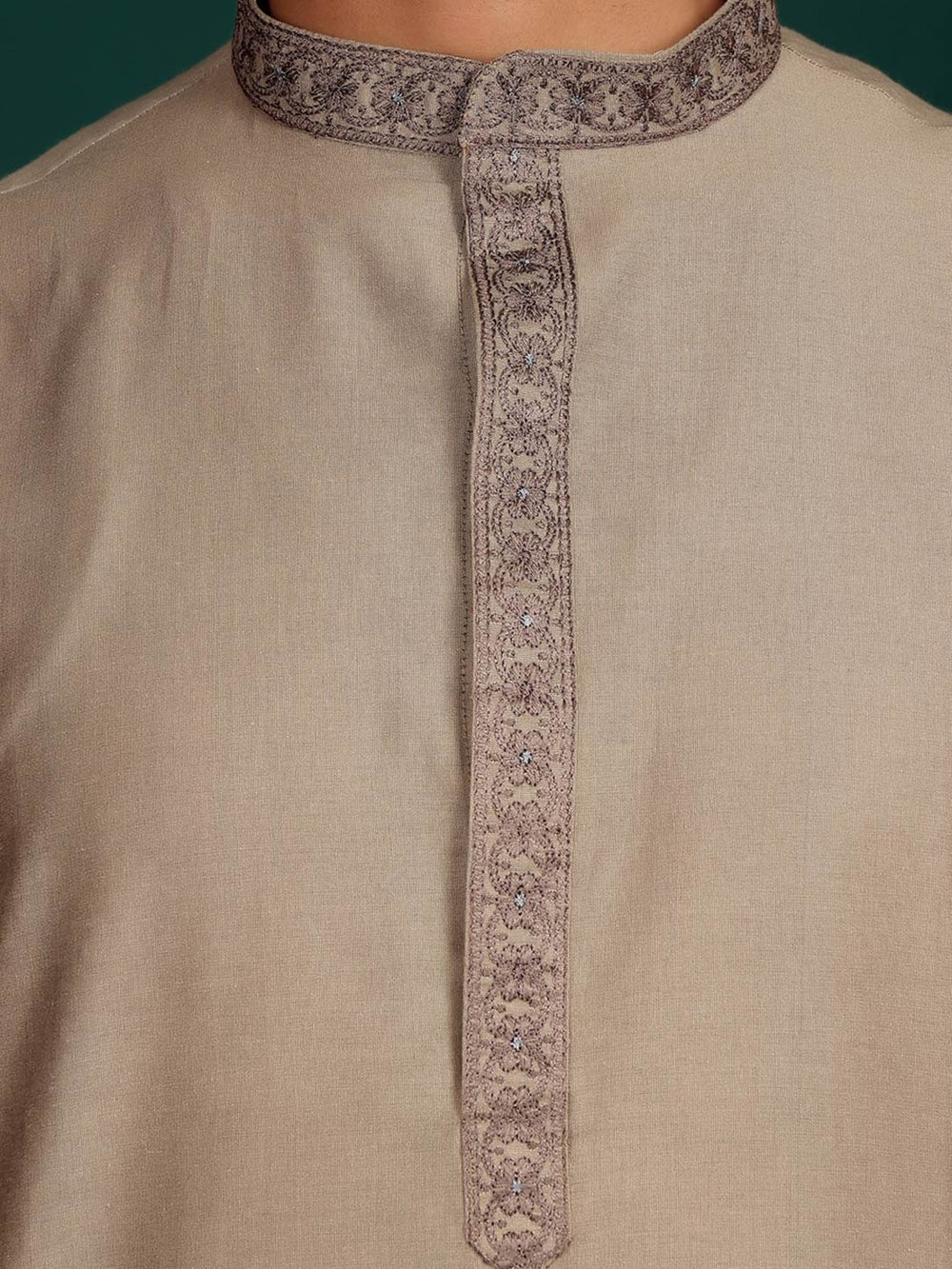 Dark Cream Delux Cotton Solid Straight Kurta – Cream