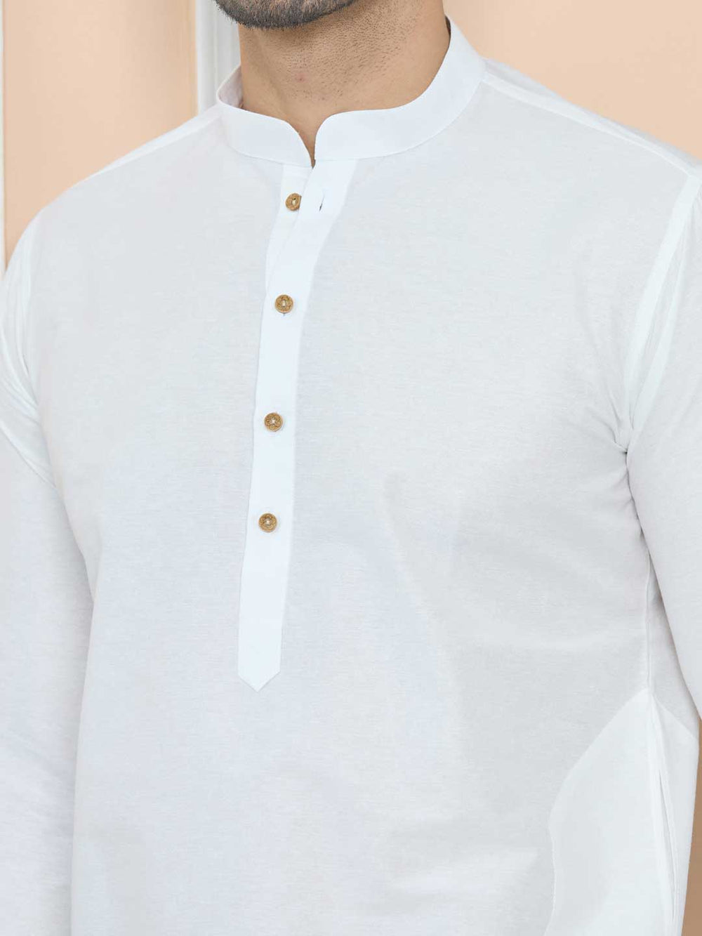 Off-White Solid Delux Cotton Straight Kurta with Pyjama – Off-White
