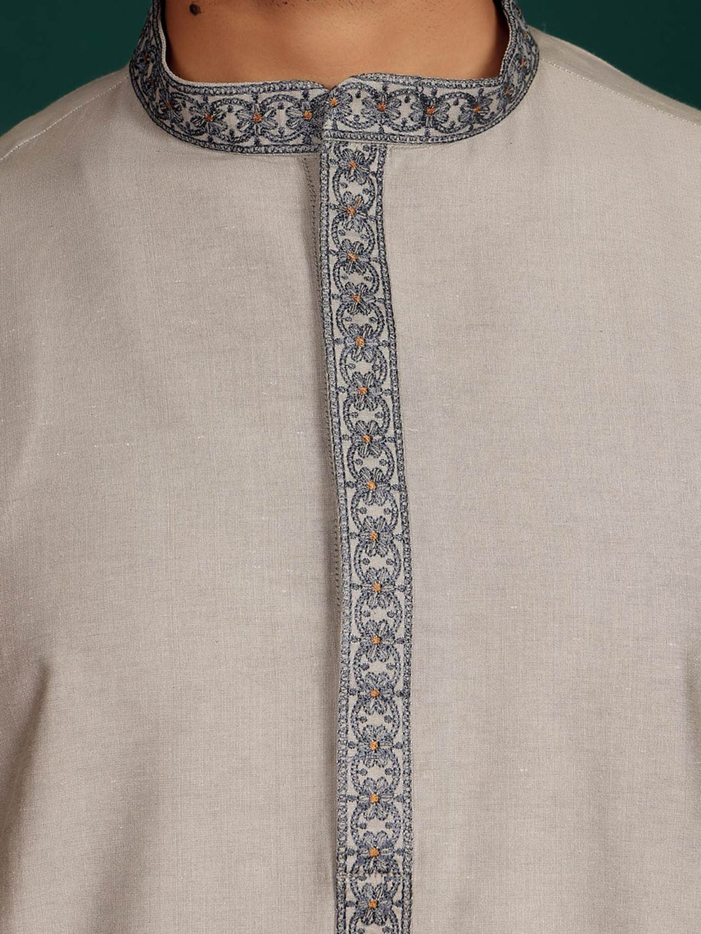 Pastel Gray Straight Kurta with Embroidered Neck – Gray-1