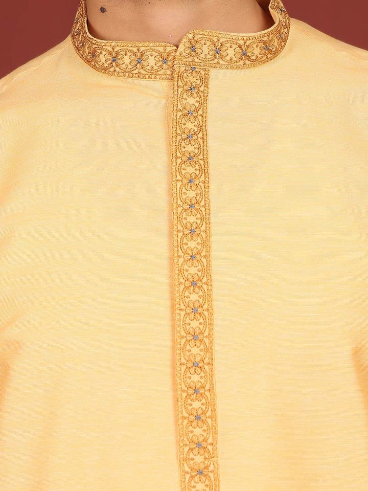 Light Marigold Delux Cotton Straight Kurta with Embroidered Neck
