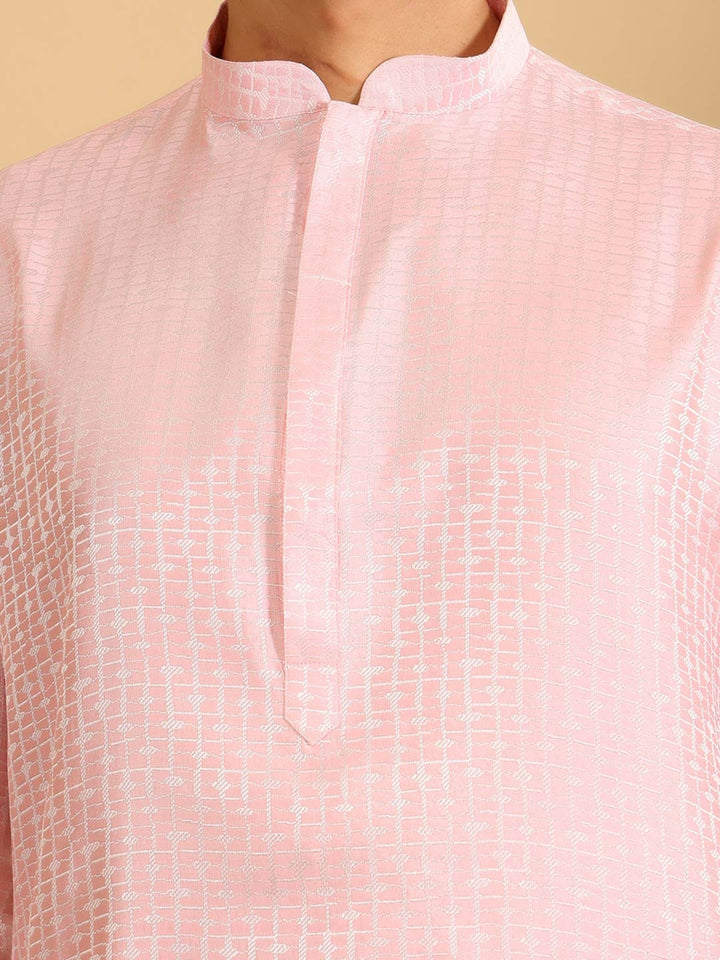 Pink Delux Cotton Straight Kurta with Embroidered Neck