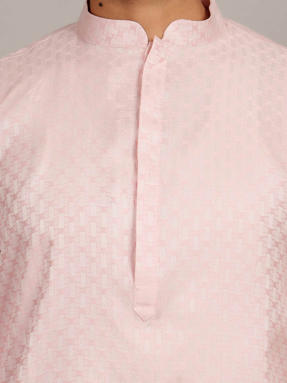 Light Pink-Silver Woven Jacquard Art Silk Straight Kurta – Pink